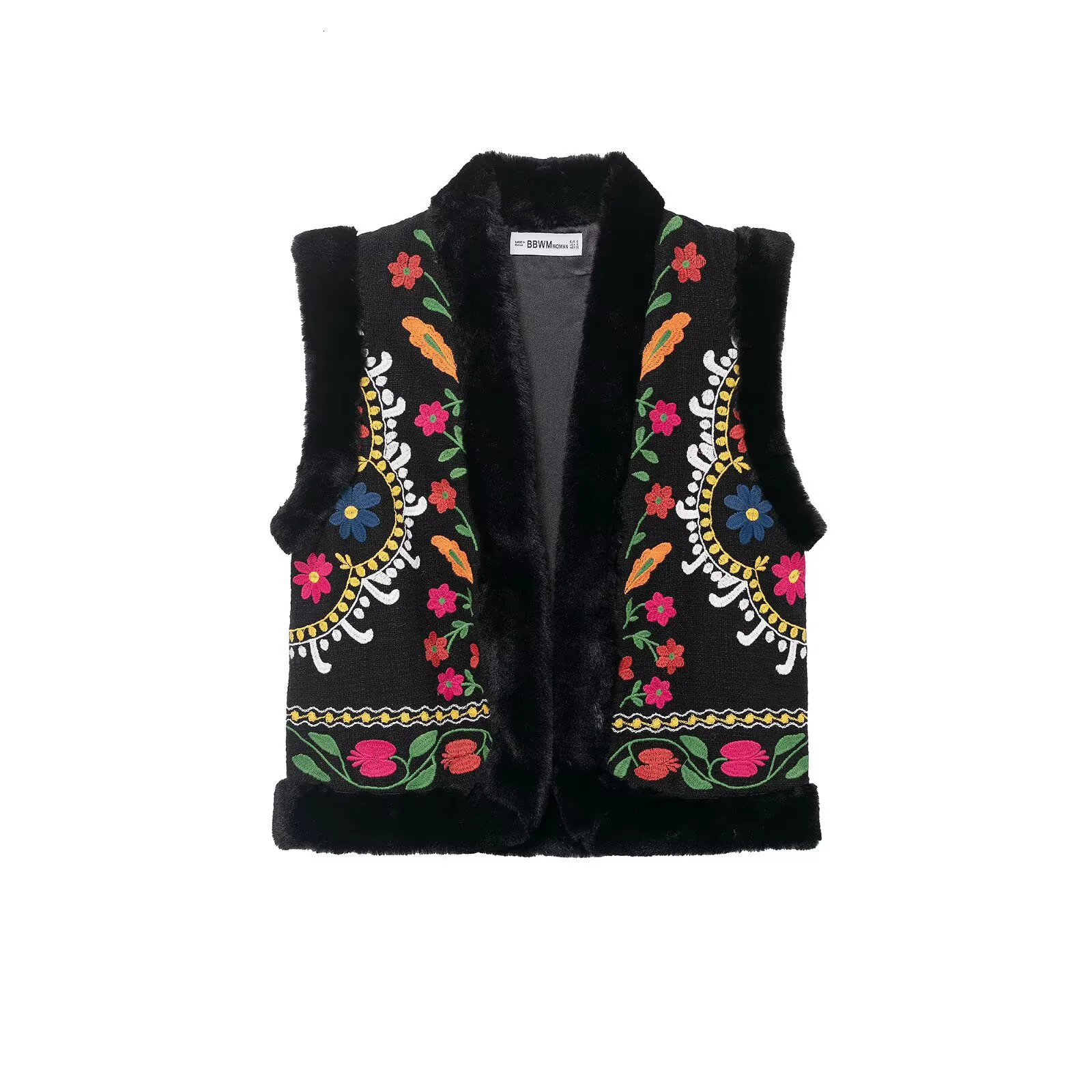 European and American Winter Womens Casual Versatile Patchwork Embroidery Artificial Fur Effect Vest 251215