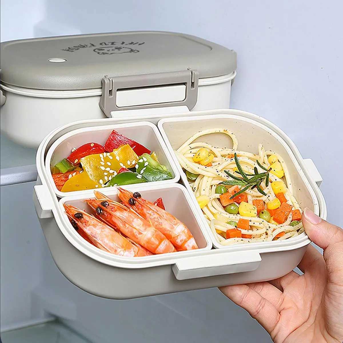 WORTHBUY Removable 3-Cpartment Lunch Box 800ml Portable Plastic Bento Box Microwave School Student Kid Sed Food Container H251213