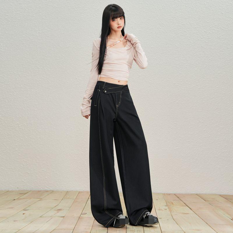 The new three-proof denim wide-leg pants have a simple and slimming drape and are versatile. The women's long pants are extended---8963