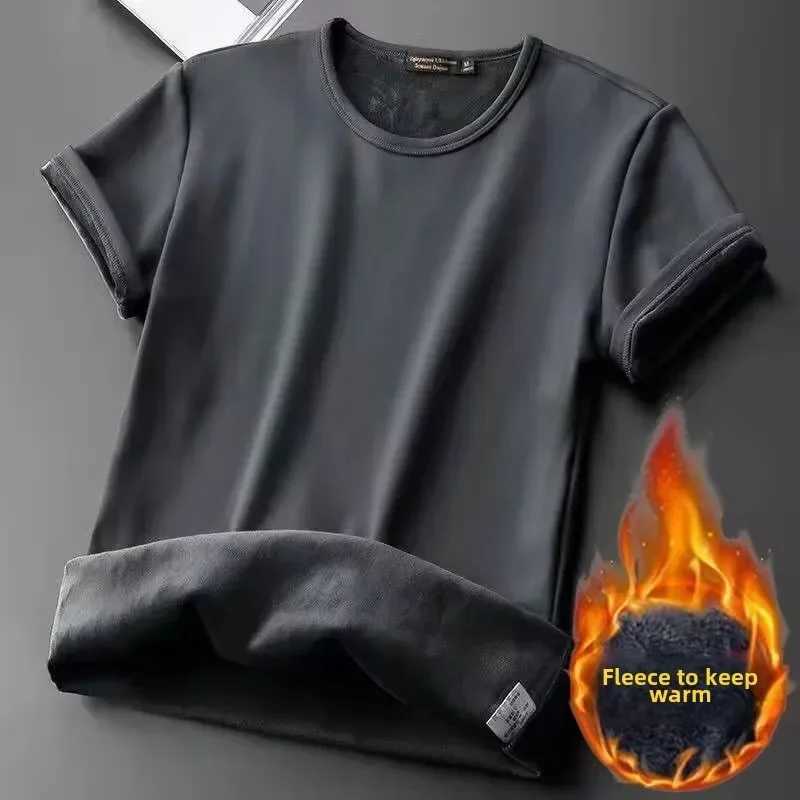 2024 Winter Mens Velvet Short Sleeve T-shirt Base Shirt Autumn/Winter Warm Underwear Half Sleeve Top Thermal Short Sleeve Men G251215