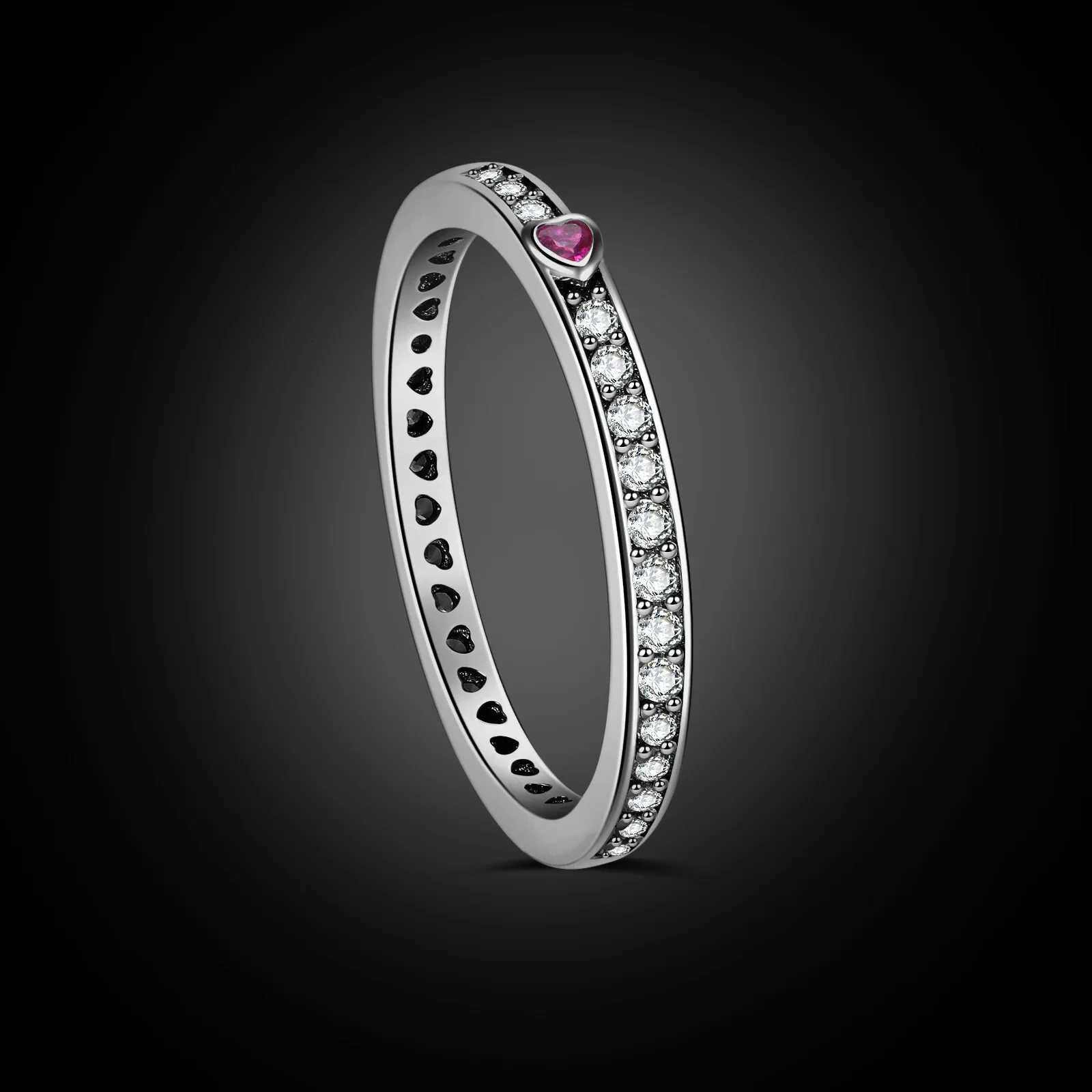 European Sparkling AAA CZ S925 Sterling Silver Red Heart Finger Ring For Women Birthday Party Wedding Gift Jewelry M251215