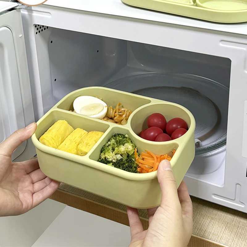 Silicone Lunch Box with Mini Fruit Fork Set 4-Cpartment Leak-Proof Snack Containers for Kids Microwave Safe Food Container H251213