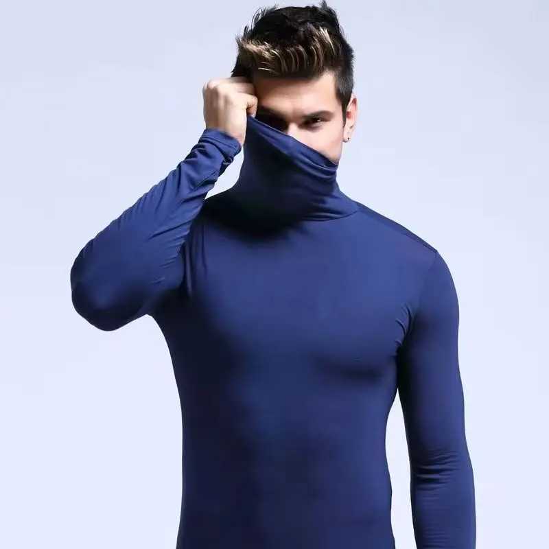 Autumn Winter Mens Turtleneck Sweaters Casual Thermal Long Sleeve Slim Fit Pullovers Stretch Basic Tops Sweatshirt Jumper TShirt G251215