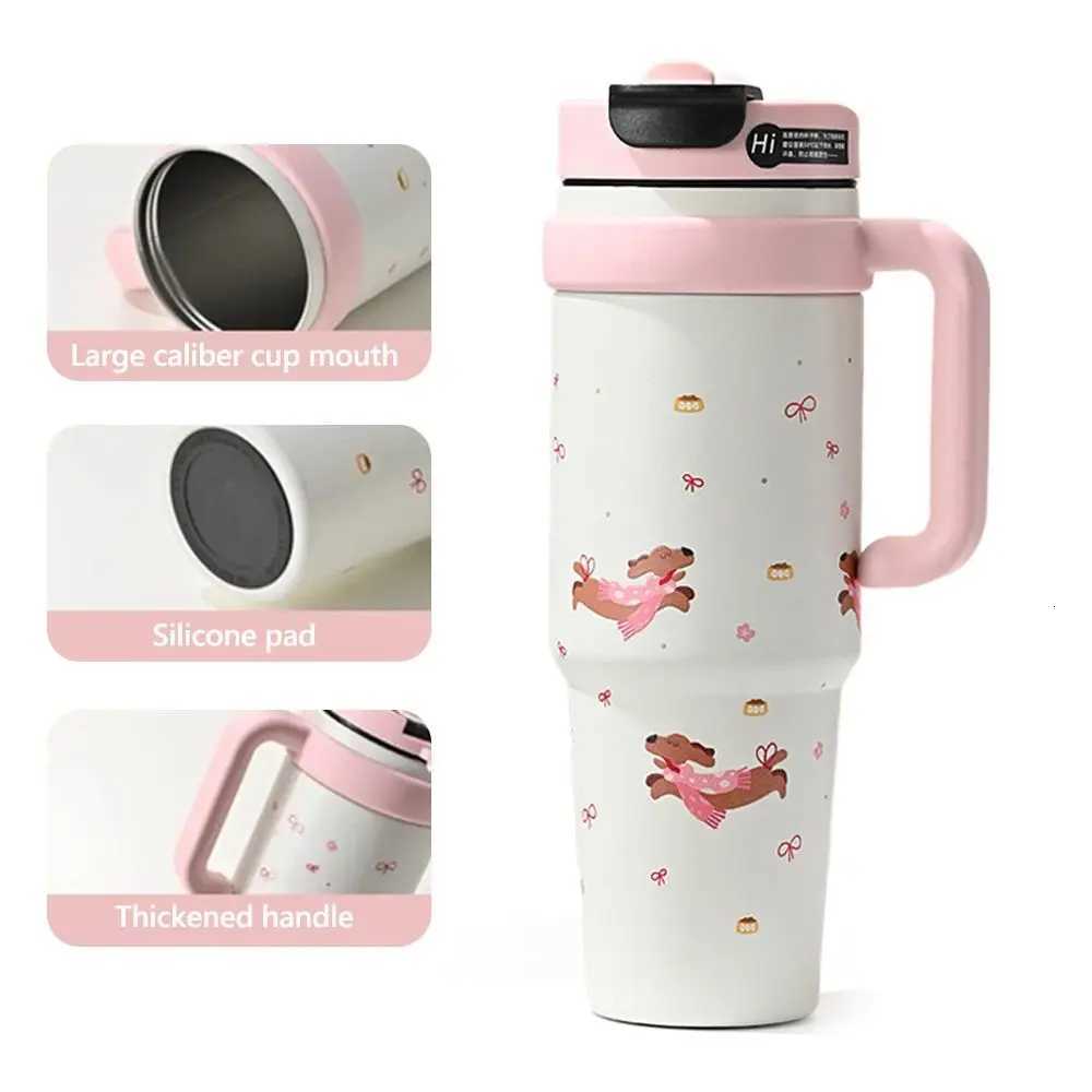 1000ML Cartoon Vacuum Cup With Lid And Straw 316 Stainless Steel Thermal Water Bottle Gift With Handle Insulated Tumbler Car Cup H251215