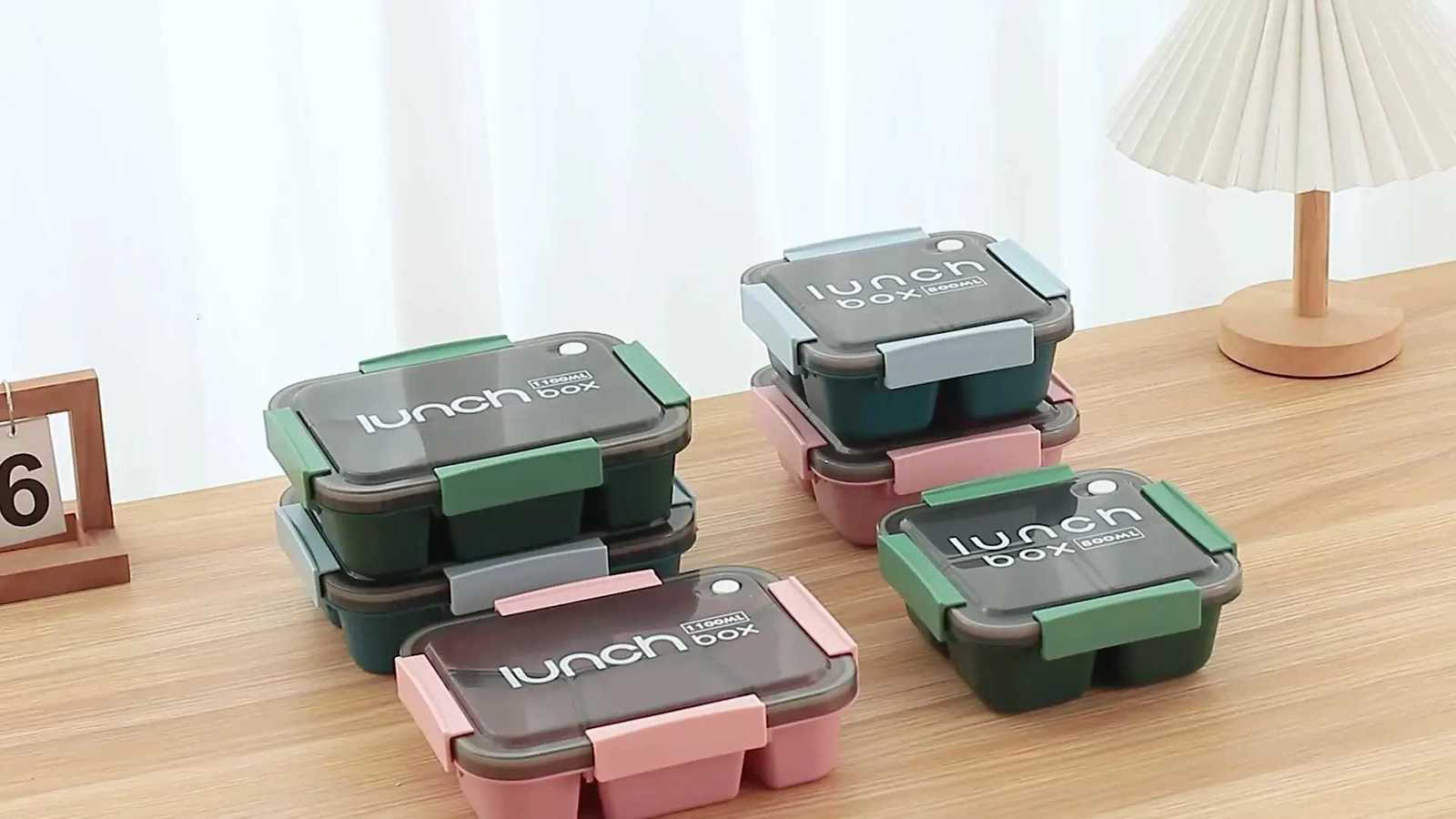 800/1100ml Plastics Cpartmented Lunch Box Microwave Safe Bento Box with Cutlery Food Storage for Student Worker Tableware H251213