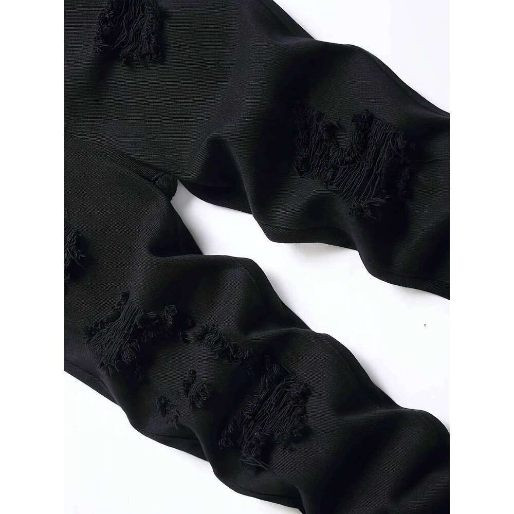 Men's slim fit perforated black denim pants C251215