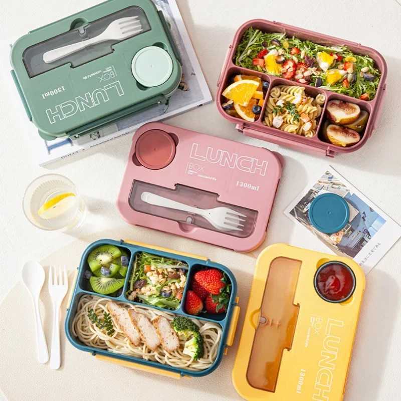 Cpartment 1300ML Portable Lunch Box Kids Students Off Bento Box With Fork and Spoon Microwave Food Storage Container H251213