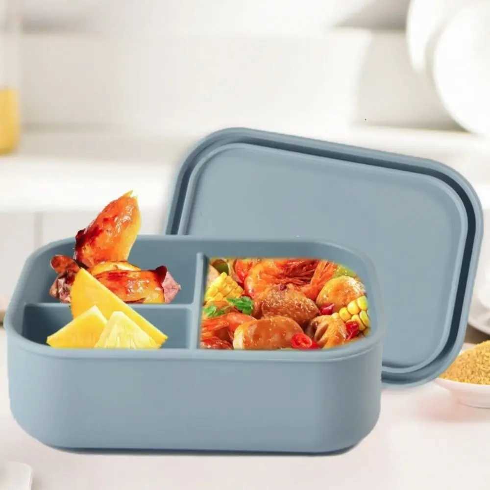 3 Cpartments Silicone Lunch Box Rectangar Heat Resistant Food Container Microwavable Lunch Container School H251213