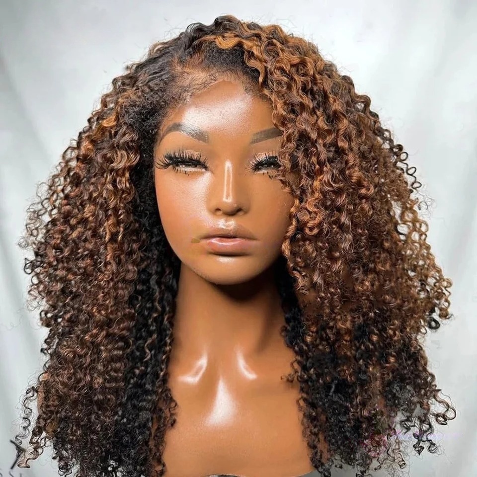 Highlight Ombre Brown Curly Human Hair Wig 13x6 HD Lace Front Wig Ready To Wear And Go Glueless Preplucked Free Part Natural Hairline perruque