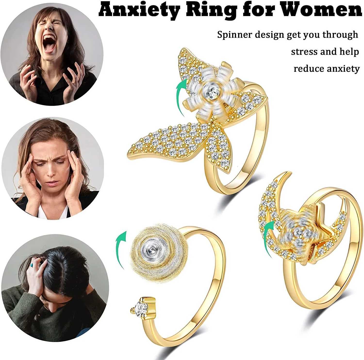 Ethnic Fashion Daisy Flower Anxiety Ring Adjustable Women Girls Worry Stress Relief Jewelry Spinning Fidget Rings Party Gifts M251215