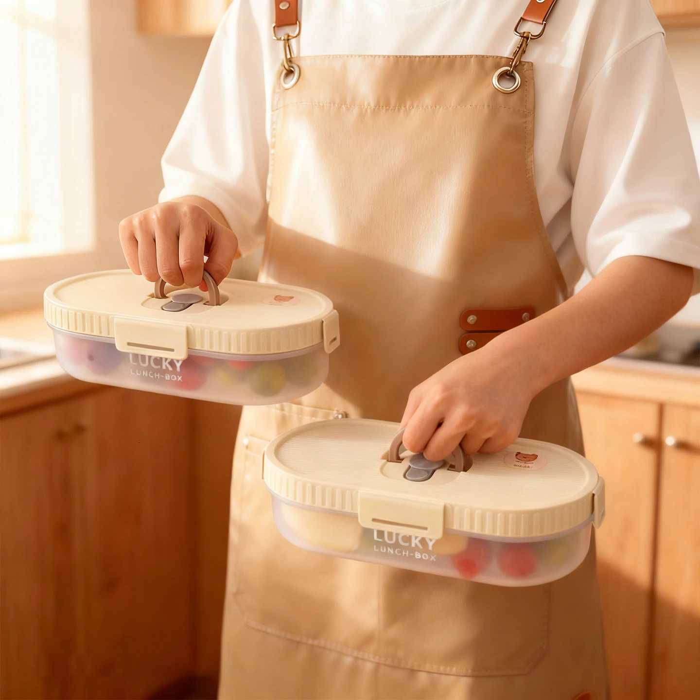 WORTHBUY Oval Plastic Bento Lunch Box With Handle Microwave Heatable Leak-proof Large Capacity Food Container For Kids Students H251213