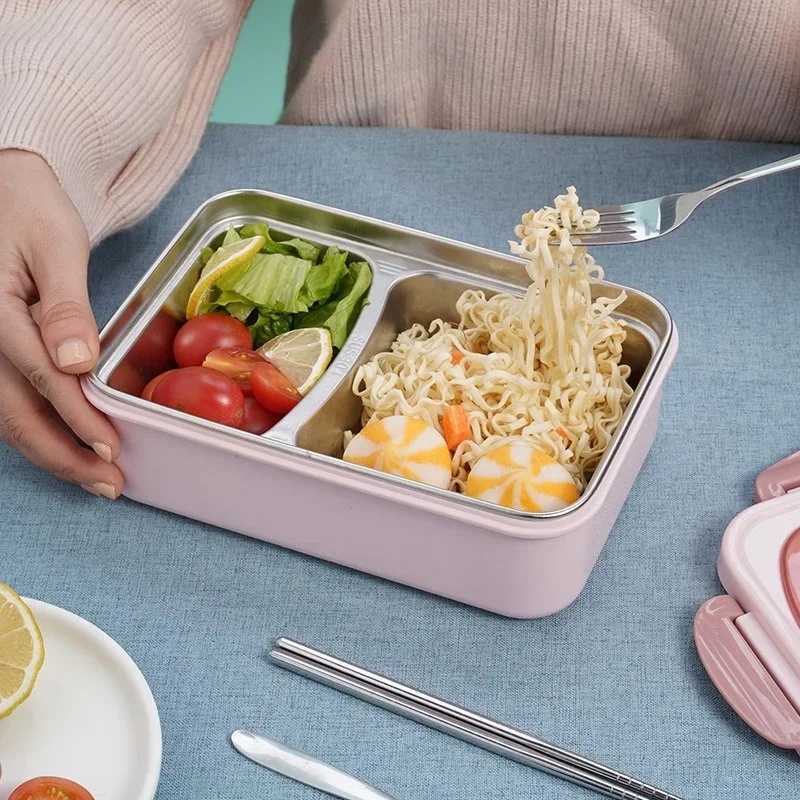 304stainless Steel Double-layer Lunch Box Students Portable Square Bento Box with Tableware Container Leakproof Food Containers H251213