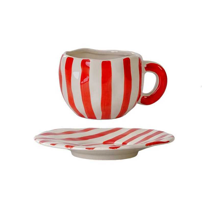 European Ceramic Striped Coffee Cup and Saucer Exquisite Afternoon lia Tea Coffee g He Ceramic Breakfast Milk g Gift H251215