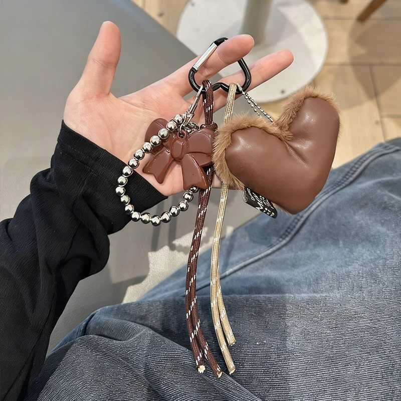 Ins Leather Heart Pearl Bow Keyring Y2K Long Tassel Bowknot Keychain Pendant Bag Charms Hanging Accessories M251215