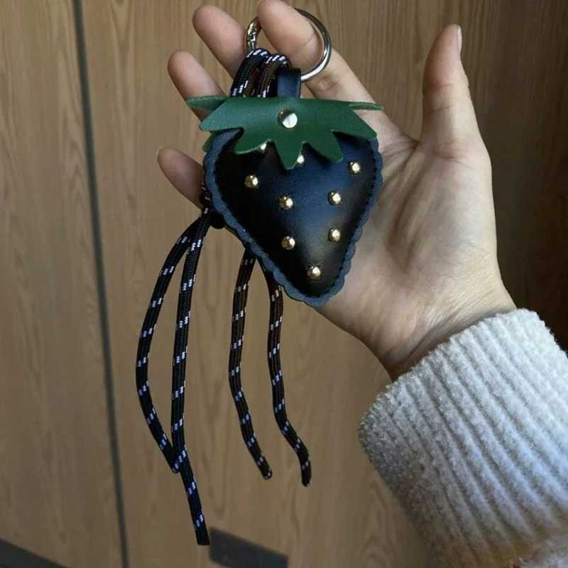 Cute Leather Strawberry Bag Pendant Charms Nylon Rope Keychain Aesthetics Backpack Accessories For Women Gift M251215