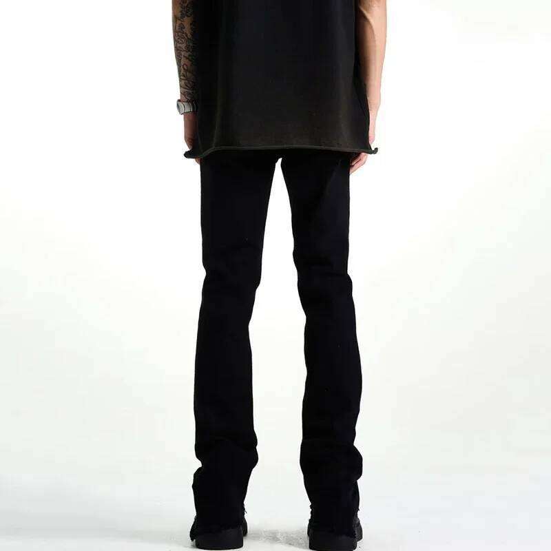 Men Fashion Cool Style High Street Goth Jeans Male Daily Straight Ripped Pants Skinny Casual Bell Bottom Denim Trousers C251215