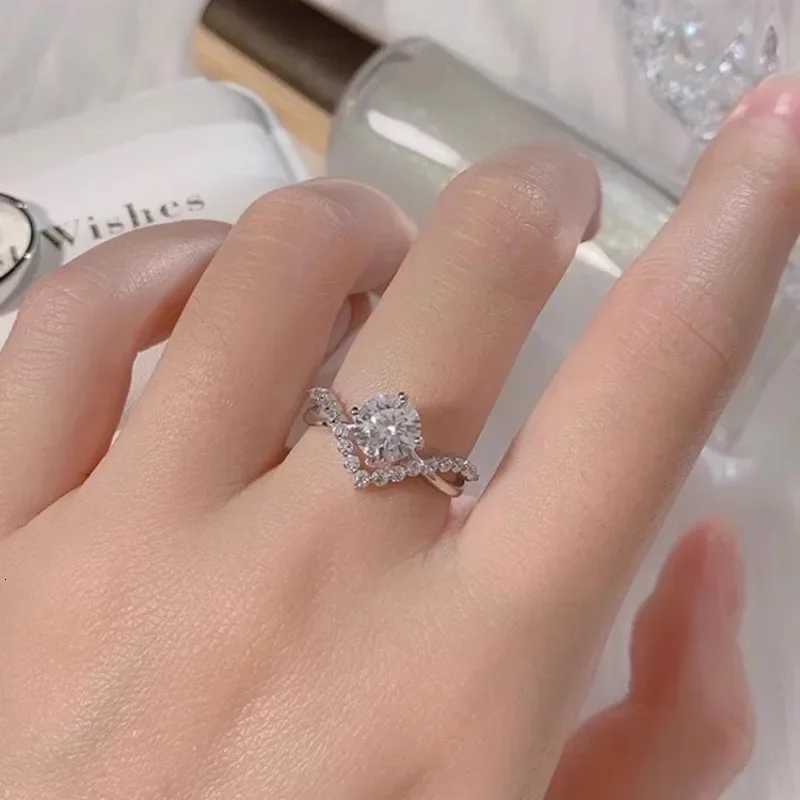 925 Sterling Silver Zircon Couple Ring Adjustable Open Heart-Shaped Men Women Eternal Wedding Anniversary Jewelry M251215