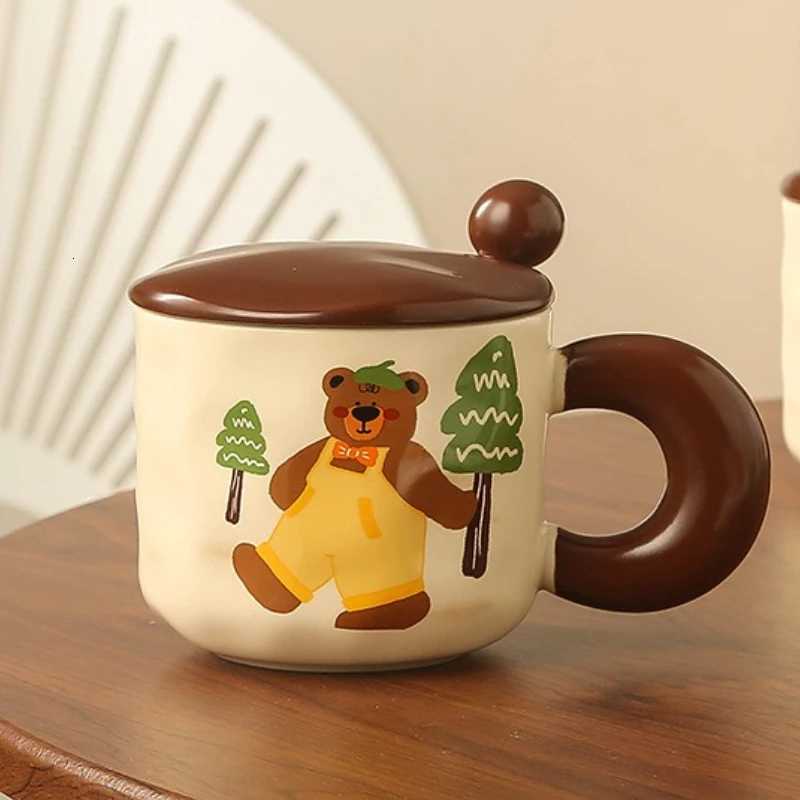 Ceramic g with Lid Spoon At He Off Cute Cartoon Bear Water Cup Decoration He Coffee Cup H251215