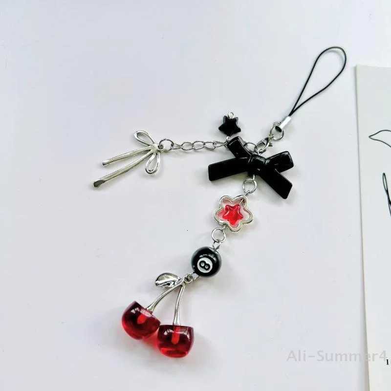 1 Piece Charms Red Cherry Bow Phone Chain Key Ring Y2K Bag Pendant Keychain Accessory friend Gift M251215