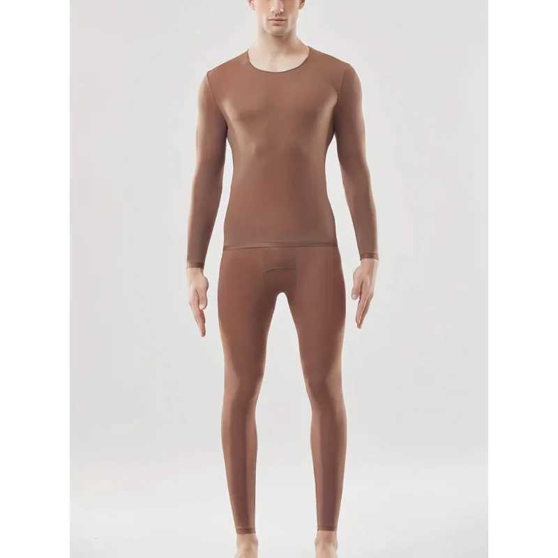 Autumn and Winter Mens Thermal Underwear Set - Semi-Transparent Comfortable Stretch Warm Top and Pants G251215