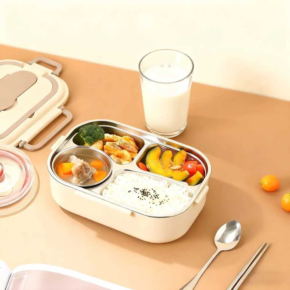 304 stainless steel lunch box with soup bowl 4 cpartments equipped with spoon chopsticks portable handle microwave heating H251213
