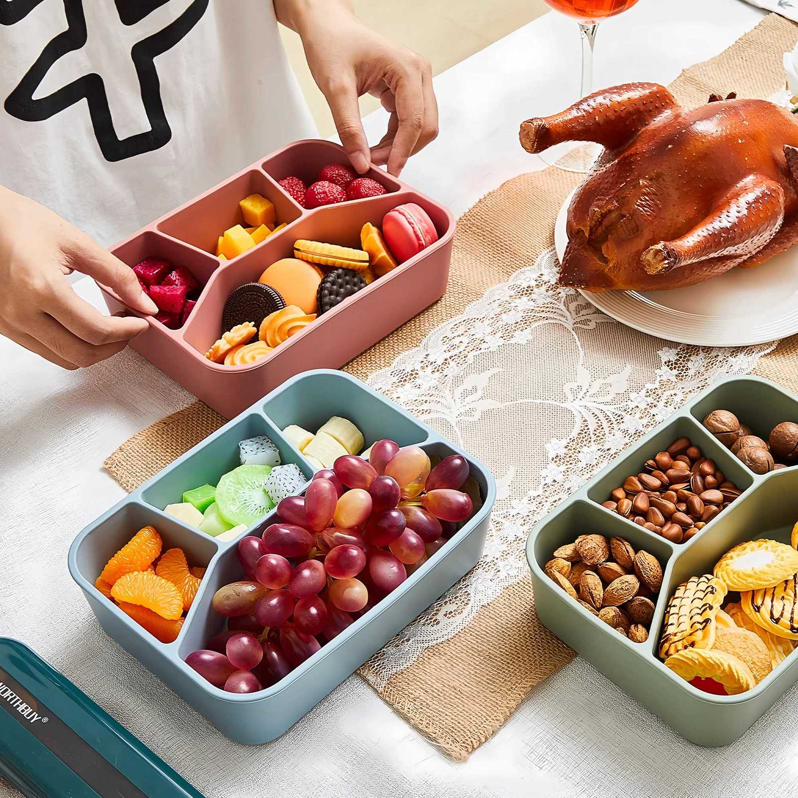 Silicone Bento BoxFourCpartmentsReusable Silicone Lunch BoxThicke and Leak-Proof Food-Grade Divided Lunch back to school H251213