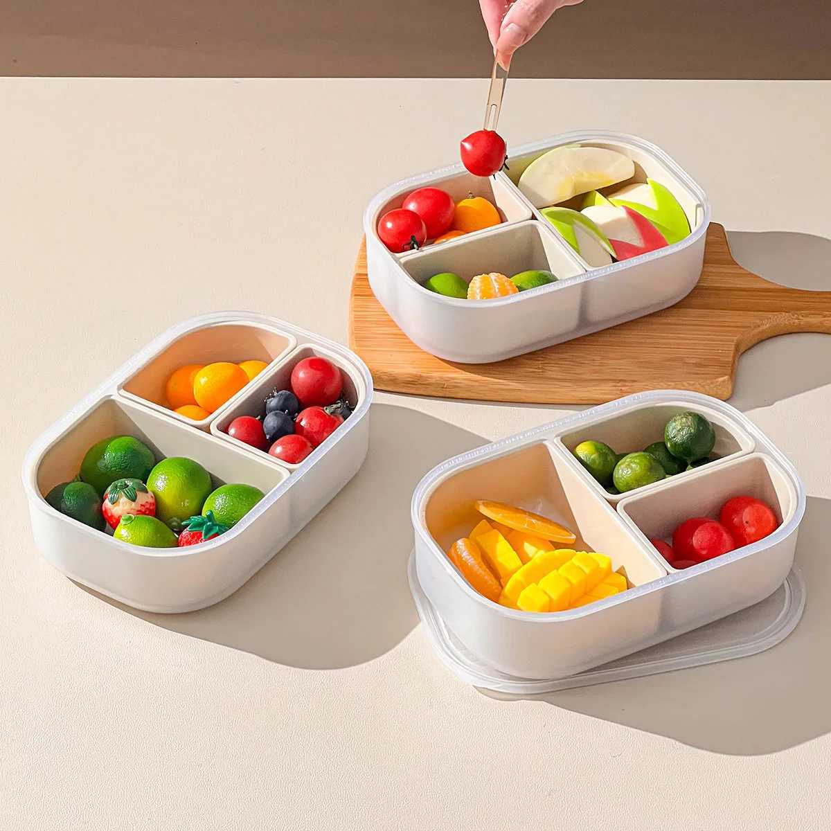 WORTHBUY 3 Grids Detachable Plastic Lunch Box For Kids Students Portable Fruit Salad Bento Box Microwave Safe Lunch Container H251213