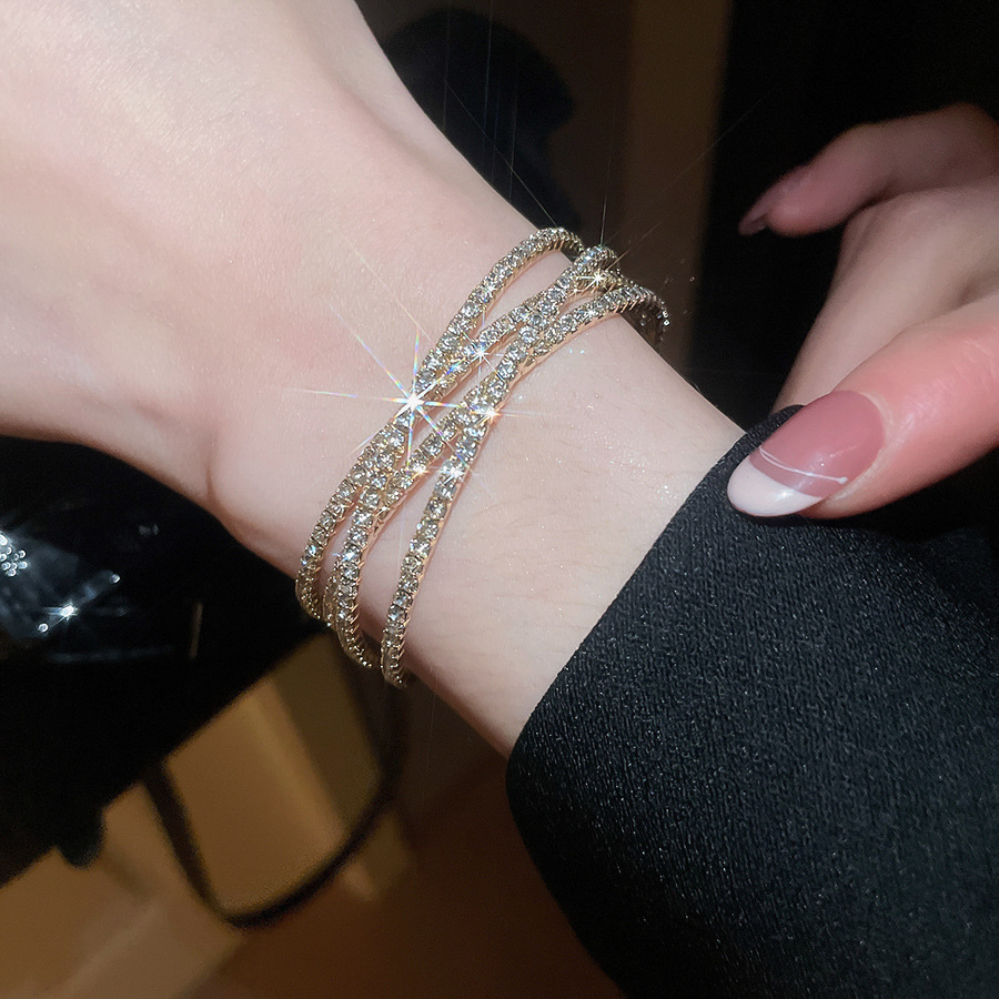 European and American Style Inlaid Diamond Multi-layer Cross Open Exquisite Versatile Daily Commuting Bracelet Light Luxury High-end Feel Women's - view 3