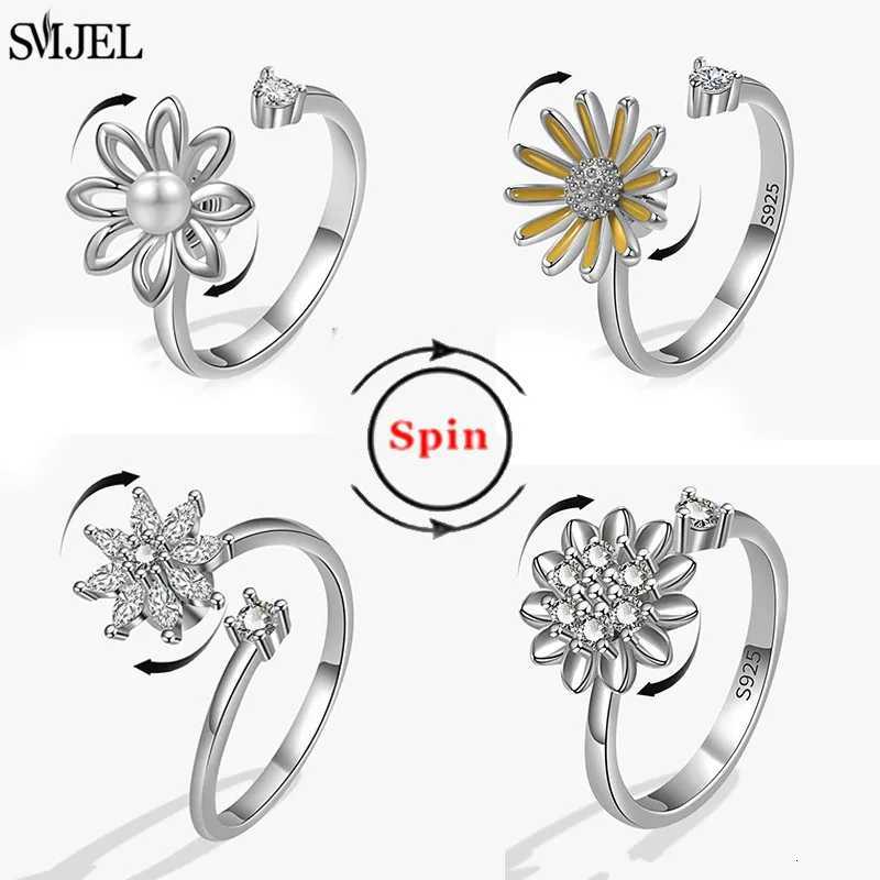 Ethnic Fashion Daisy Flower Anxiety Ring Adjustable Women Girls Worry Stress Relief Jewelry Spinning Fidget Rings Party Gifts M251215