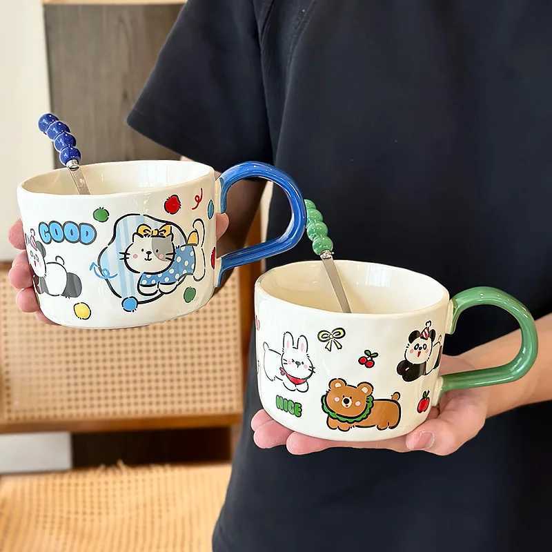 450ML Cartoon g Girls Cute Lidless Children Ceramic Milk Light Breakfast Cup With Spoon Large Capacity Birthday Gift H251215