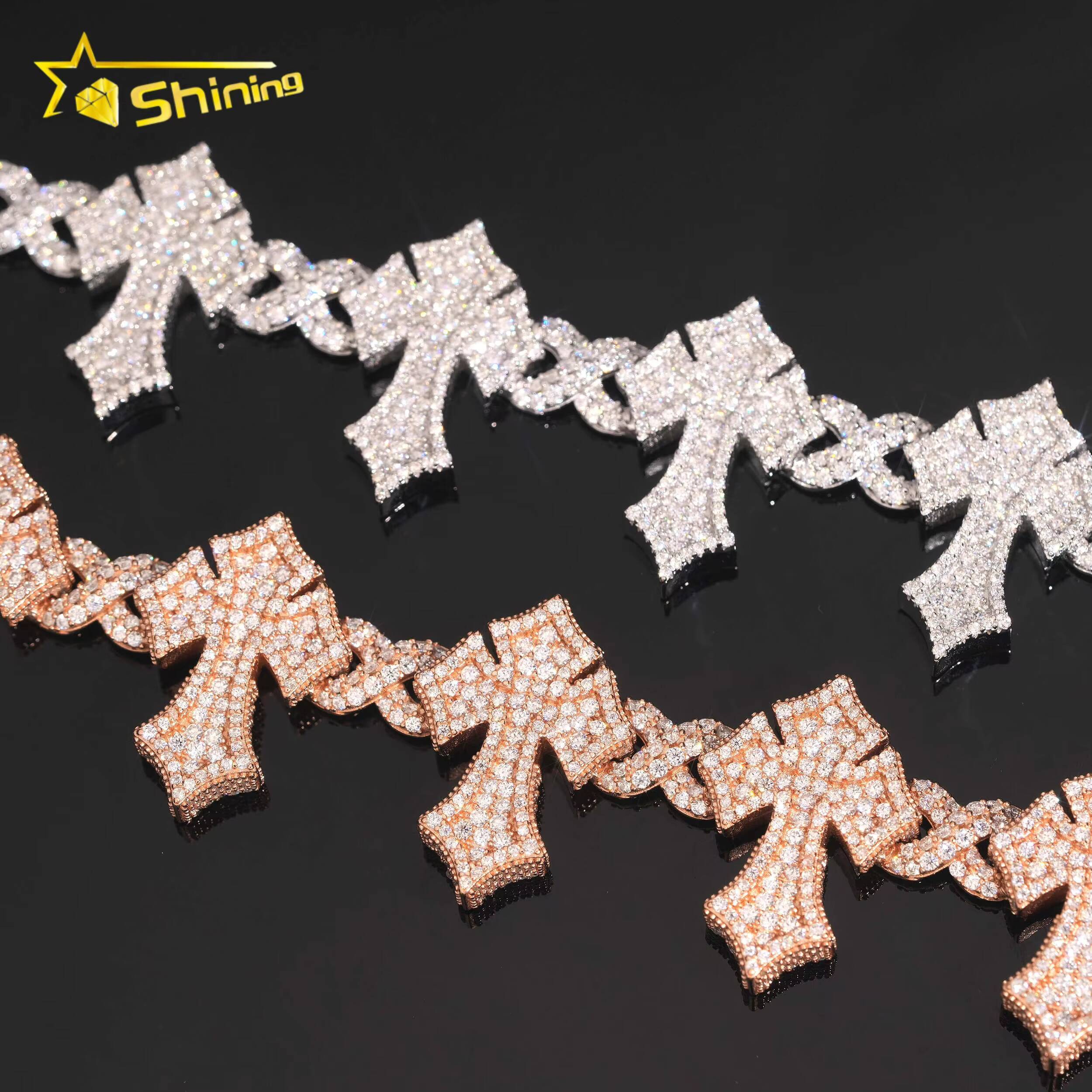 Hip Hop Jewelry GRA Certificated Cross Moissanite Cuban Link Bracelet Custom Iced Out 925 Silver Bracelet for Men