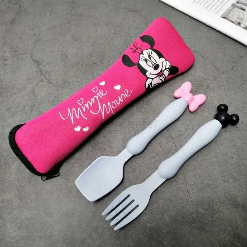 Disney Cartoon Stainless Steel Cute Mickey Mouse Children Portable Tableware High-Pretty Student Cloth Bag Spoon Fork Set H251215