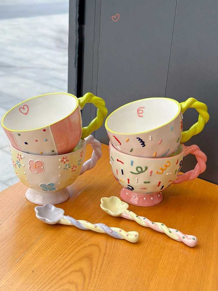 400ml Cartoon Ceramic g Hand Painted Large Capacity Breakfast Cereal Cup Cute Couple Birthday Gift High Beauty Milk Cup H251215
