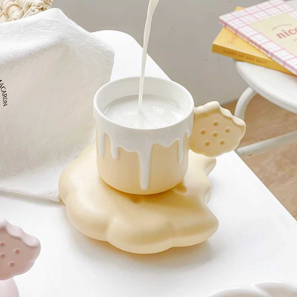 240ml Creative Biscuit g Dish Irregar Shape Ceramic Cup High Beauty Lovely Breakfast Milk Cup Fem Household Coffee Cup H251215