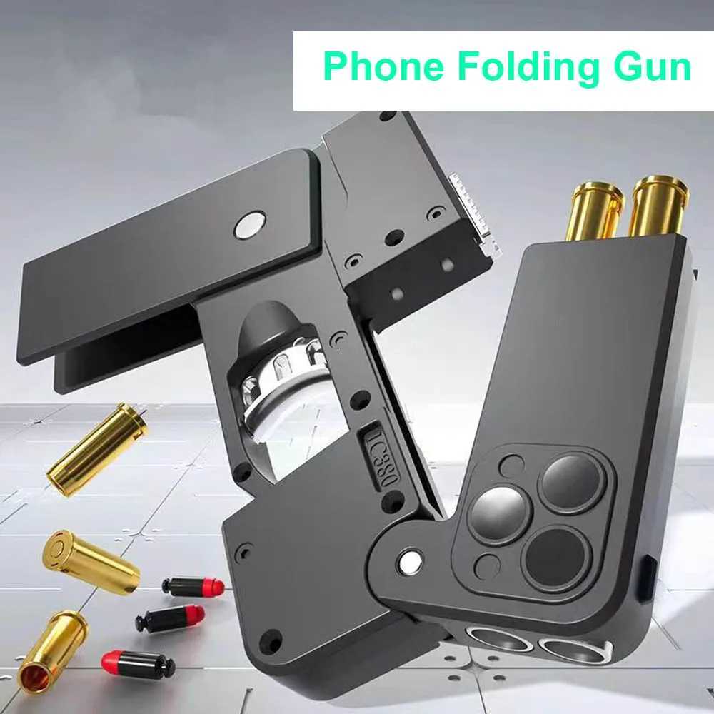 Shell Ejecting Black Toy Guns For Adults Boys Folding iPhone Gun That Look Real Folding Mobile Phone Dropshipping W251215