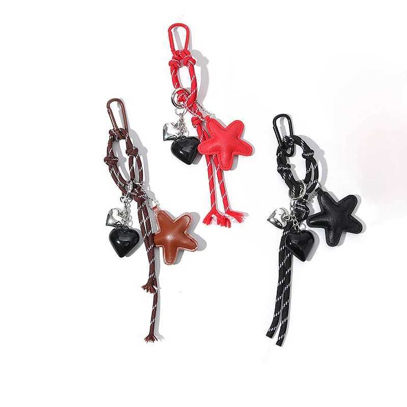 Handmade Leather Starfish Heart Pendants Keychains Cute Star Bag Charm Accessories Keyring for Women Hanging M251215