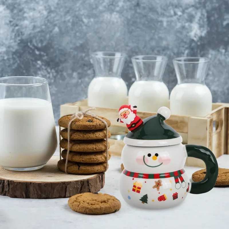 Snowman gs with Lid Porcelain Christmas Coffee gs with Spoon for Coffee Hot Chocolate - Christmas Ceramic Cute Drinkware H251215