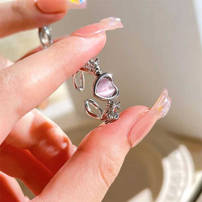 3pcs Fashion Heart Zircon Open Rings Set for Women Gothic Sweet Girls Geometric Finger Rings Y2K Party Jewelry Accessories M251215