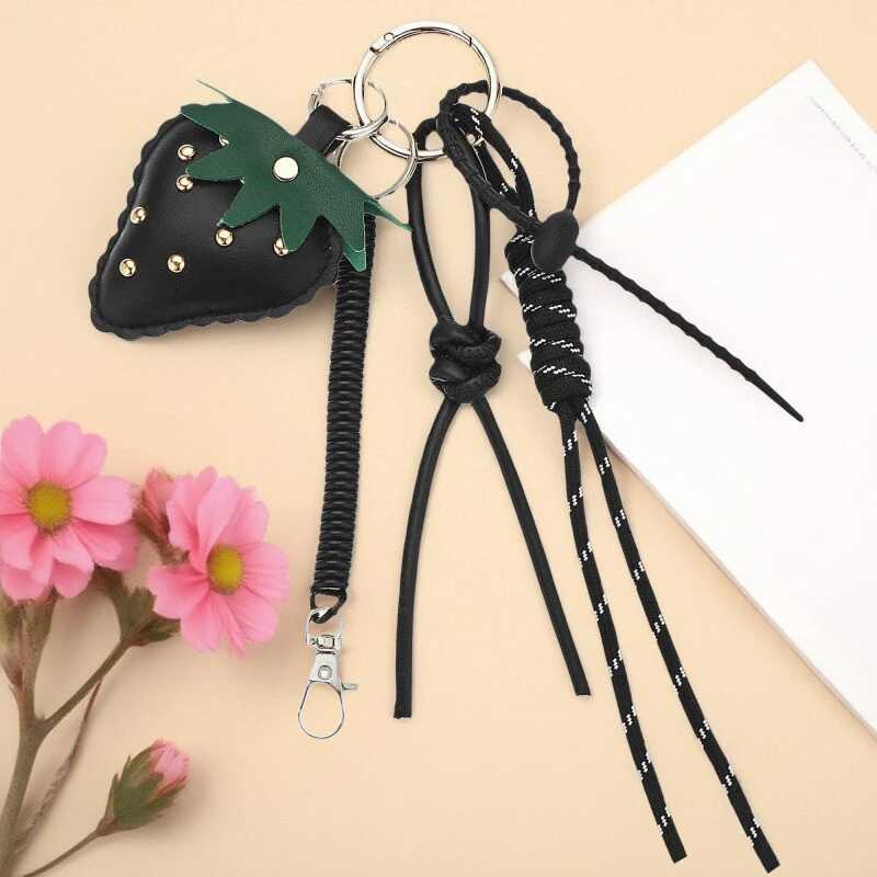 Cute Leather Strawberry Bag Pendant Charms Nylon Rope Keychain Aesthetics Backpack Accessories For Women Gift M251215