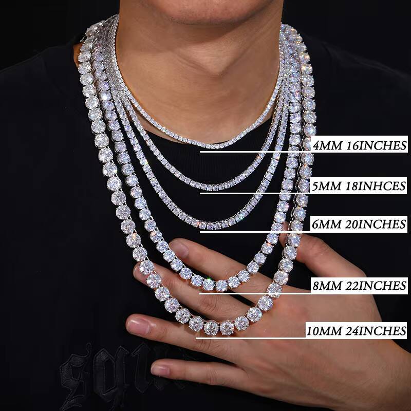 Non Tarnish Waterproof Jewelry PVD Gold Plated Stainless Steel VVS Moissanite Diamond Classic Tennis Bracelet Chain Necklace
