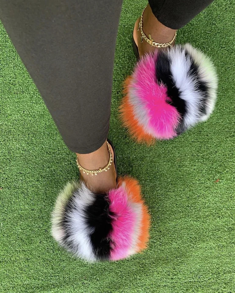 Arrival Girl Fluffy Fur Slippers Ladies Indoor Warm Furry Fur Flip Flops Women Amazing Plush Fur Slides Wholesale 251215