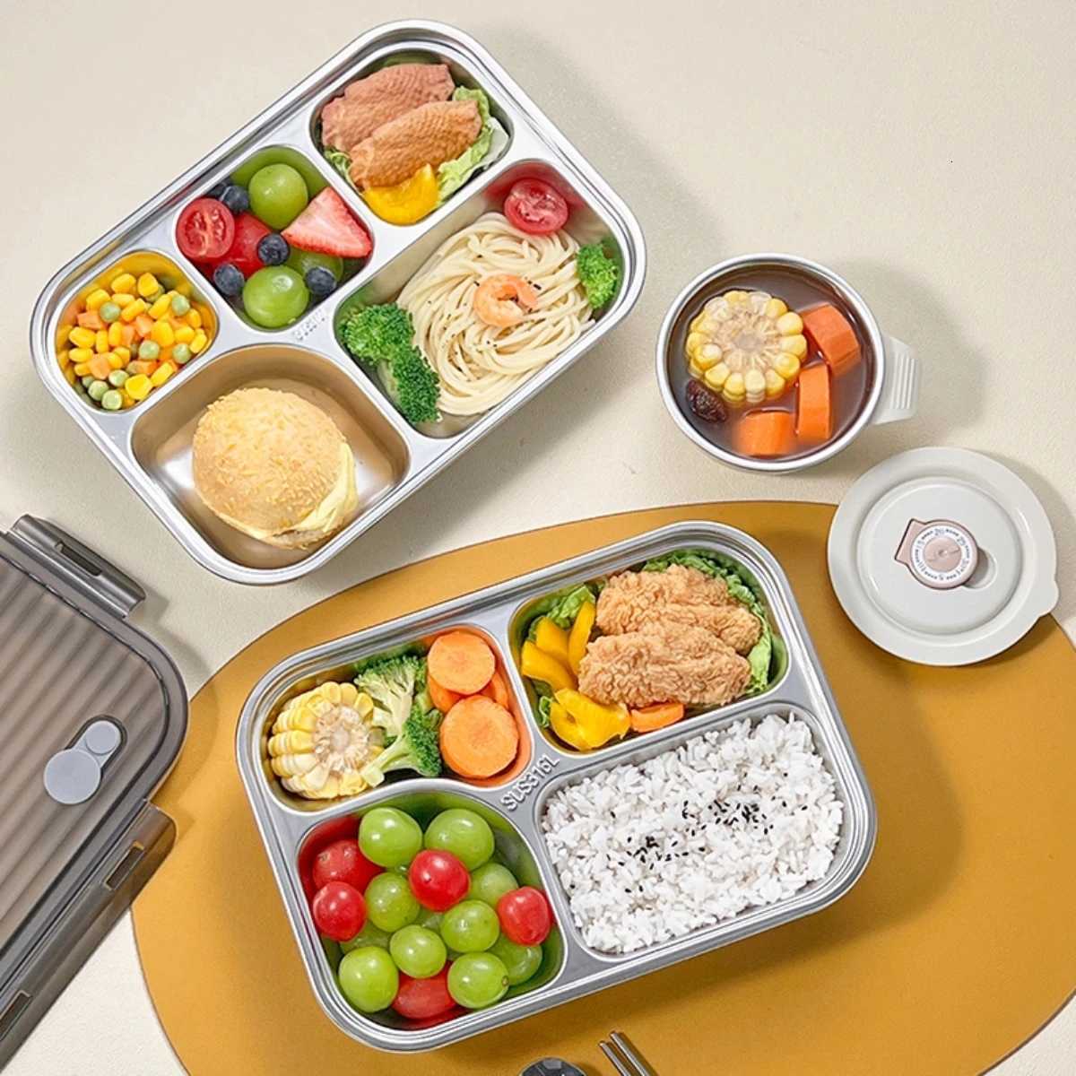 WORTHBUY Portable Lunch Box With Cpartment 304 Stainless Steel Bento Box Kids Students Sed Divided Dinning Plate With Lid H251213