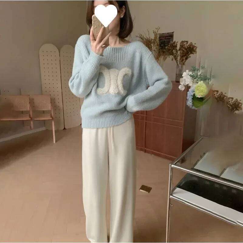 Autumn Winter All-Match Fashionable Jacquard Sweater Women Clothing Simplicity Printing Solid Color Knitting Loose Pullovers