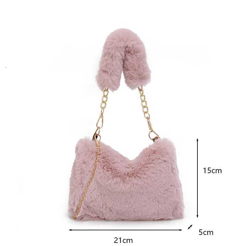 Autumn and Winter Fluffy Warm Shopper Totes Small Chain Crossbody Bag Fashion Square Faux Fur Shoulder Bag Plush HandbagT251215