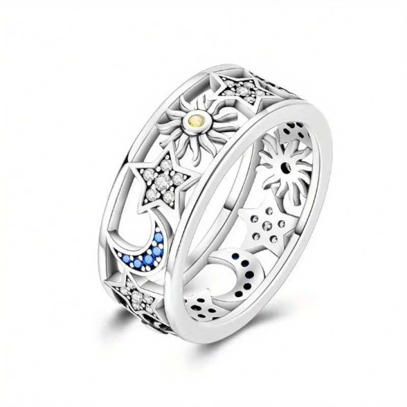 Fashion Star Moon Sun Ring Women Romantic Wedding Engagement Elegant Ladies Temperament Jewelry Accessories Anniversary Gift M251215