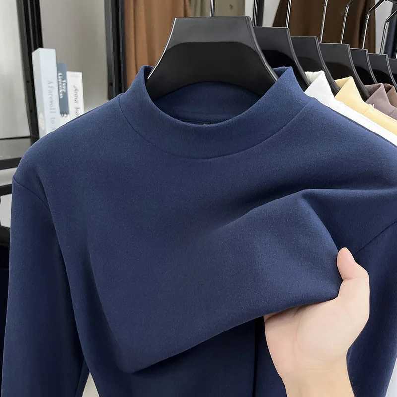Men Velvet Warm Tops Thermal Underwear Tops Half-high Collar Long-sleeved Bottoming Shirt Fleece Pullover Autumn Elasticity Tee G251215