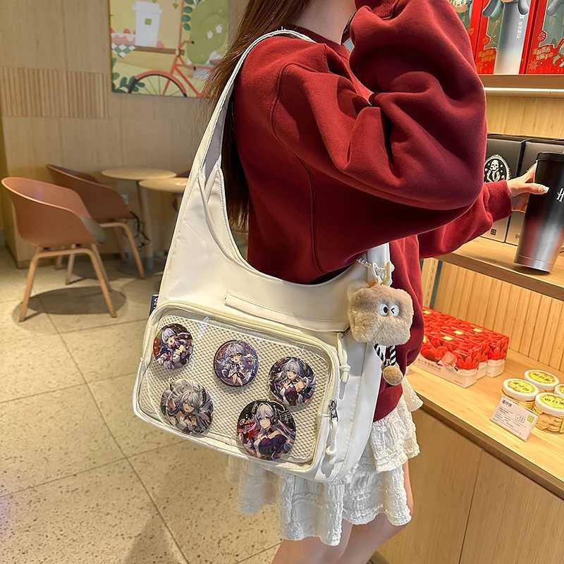 Portable Japanese Style Transparent Ita Bag for Women Large Capacity Canvas Tote Bag Casual PVC Lolita Handbag DailyT251215