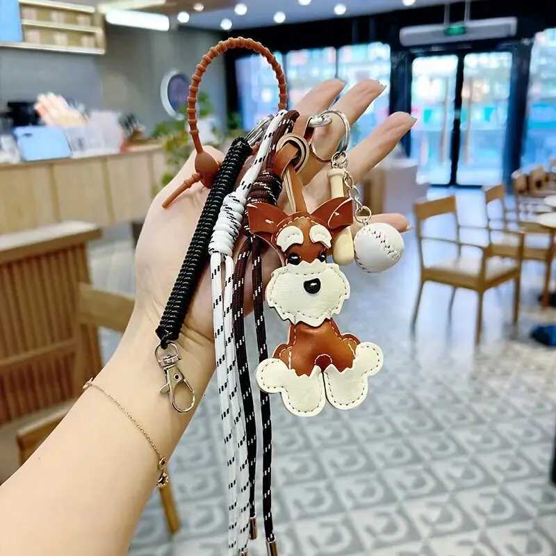 Cartoon PU Bag Key Chain Cute Schnauzer Keyring For Women Dog Puppy Pendant Keychain Pendant Ornaments M251215