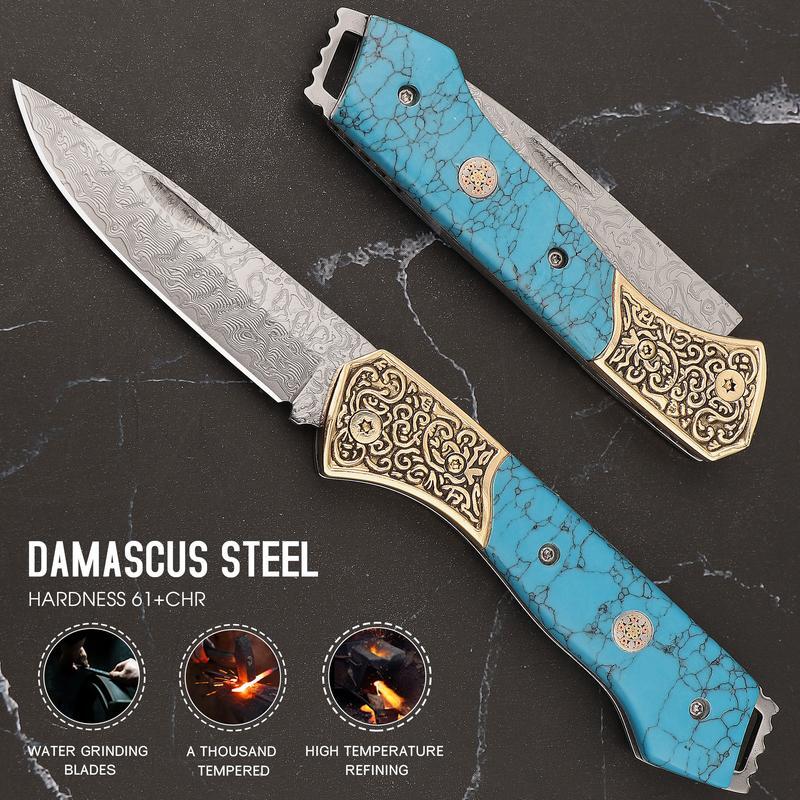 Portable Fruit Knife Damascus Steel Sharp Blade Edge Outdoor Small Gifts - Suitable For Families, Camping & Traveling
