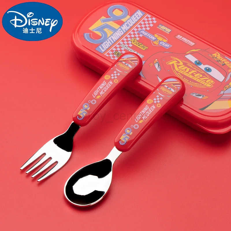Disney Mickey Mouse Mickey Minnie Childrens Fork Spoon Cutlery Set Feeding Aid Cartoon Spoon Portable Stainless Steel Cutlery H251215